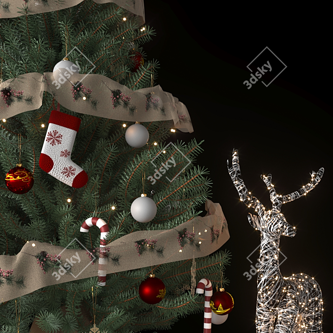 Festive Christmas Tree with Gifts and Ornaments 3D model image 3