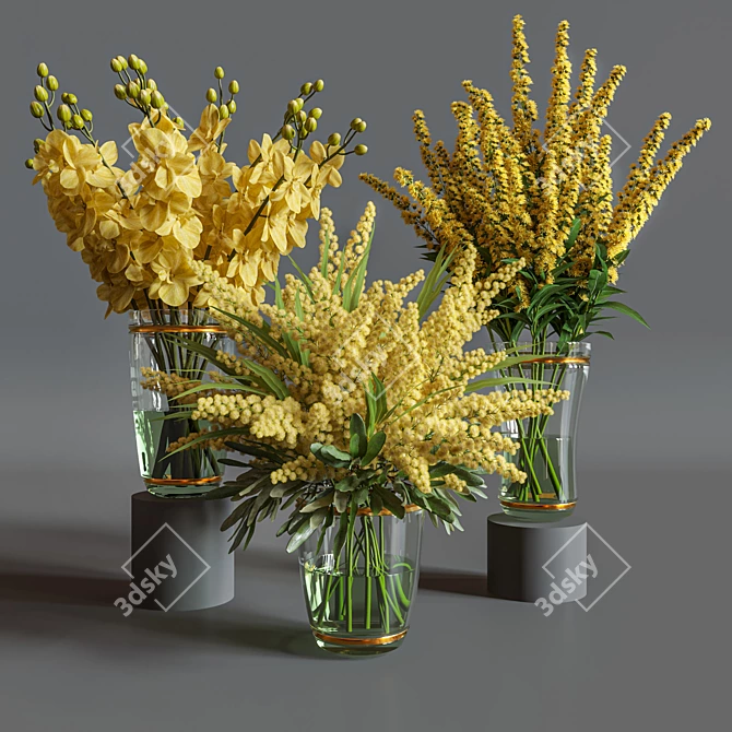 Golden Blossom Flower Set 3D model image 6