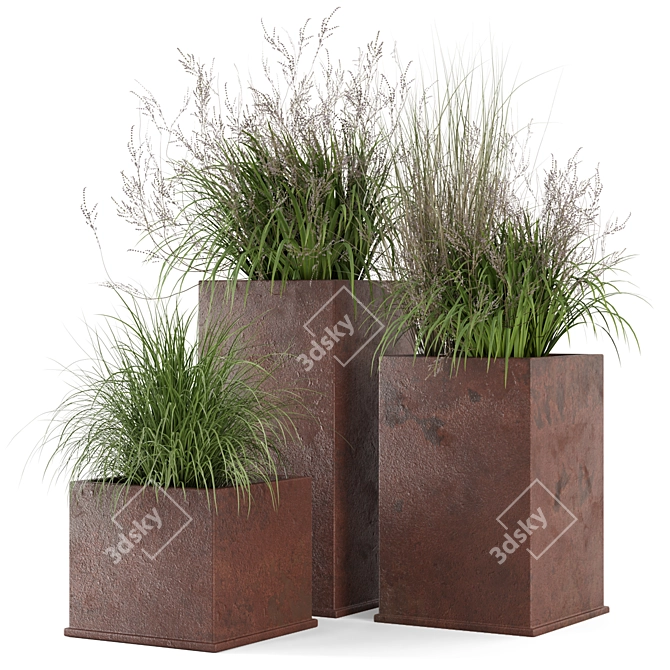 Rustic Metal Pot Plant Set 3D model image 1