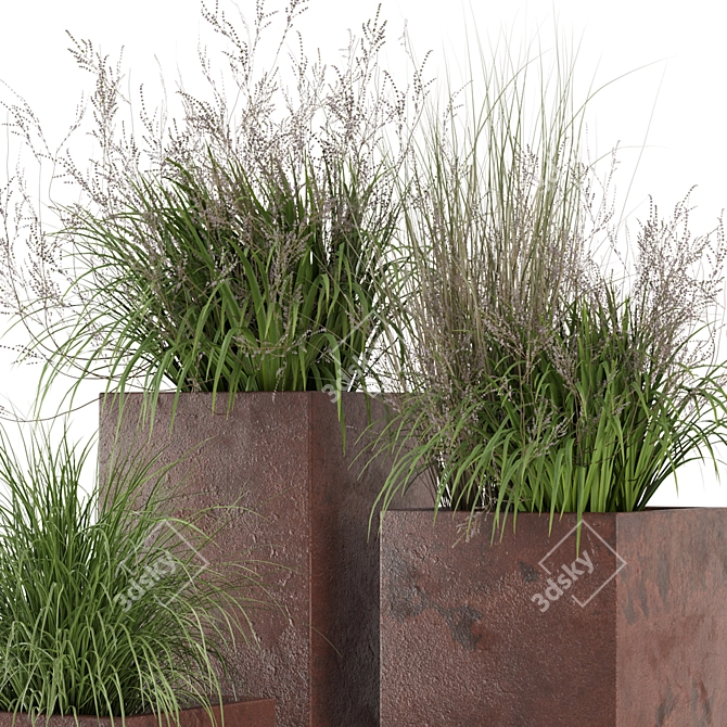 Rustic Metal Pot Plant Set 3D model image 3