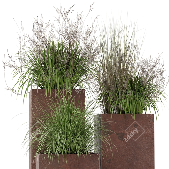 Rustic Metal Pot Plant Set 3D model image 4