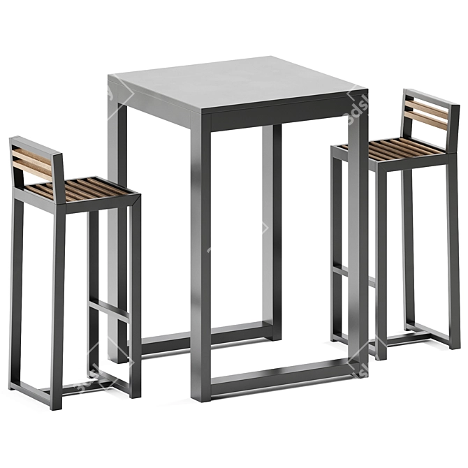 Modern Teak High Table & Bar Stool Set 3D model image 1