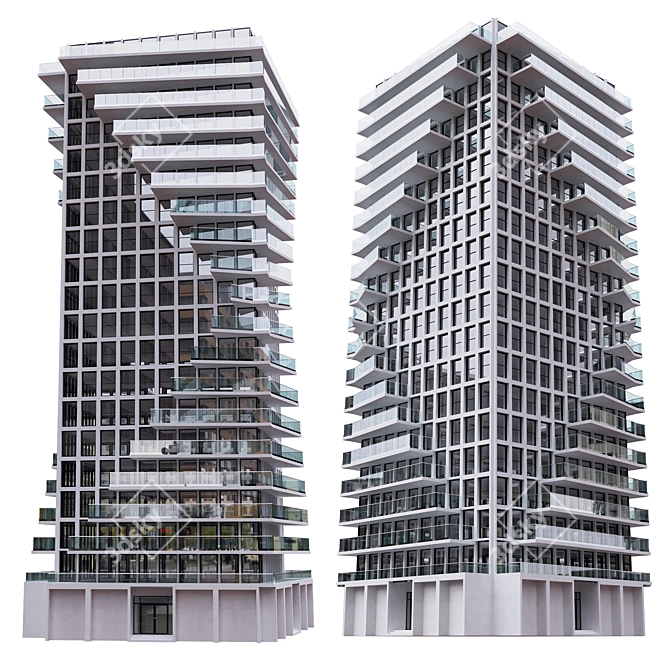 Tower No5: Versatile 4-Sided Facade 3D model image 1