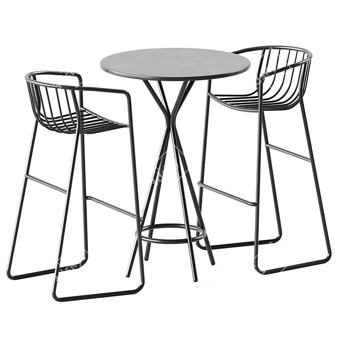 Sleek Steel High Table + Nude Bar Stool 3D model image 1