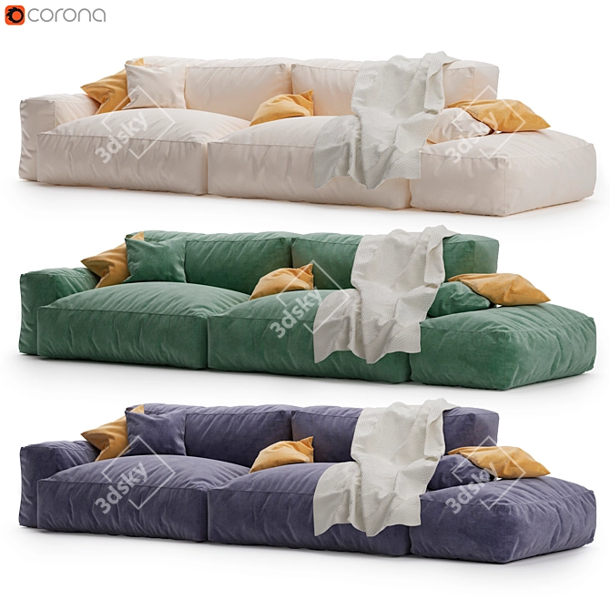 3-Fabric Sofa: Versatile, Stylish, and Comfortable 3D model image 1