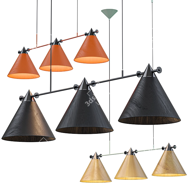 Sleek Cone 4 Pendant Light 3D model image 1