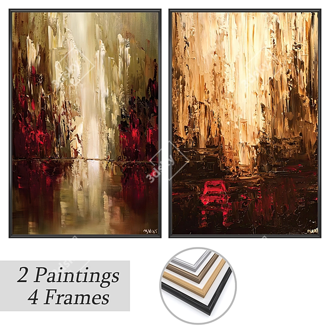 Elegant Art Set: 2 Paintings & 4 Frame Options 3D model image 1