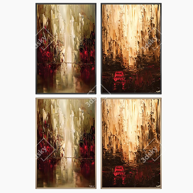 Elegant Art Set: 2 Paintings & 4 Frame Options 3D model image 2