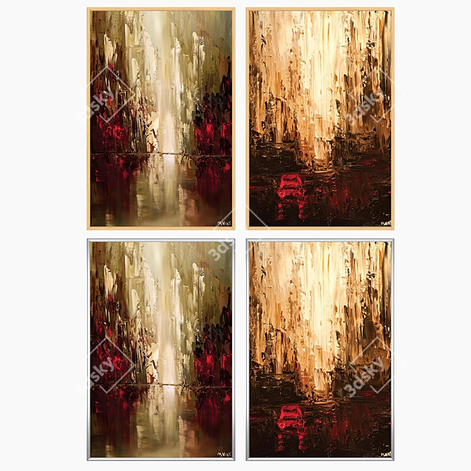 Elegant Art Set: 2 Paintings & 4 Frame Options 3D model image 3