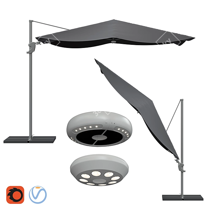 Black Theme Parasol with Dual Lights 3D model image 1