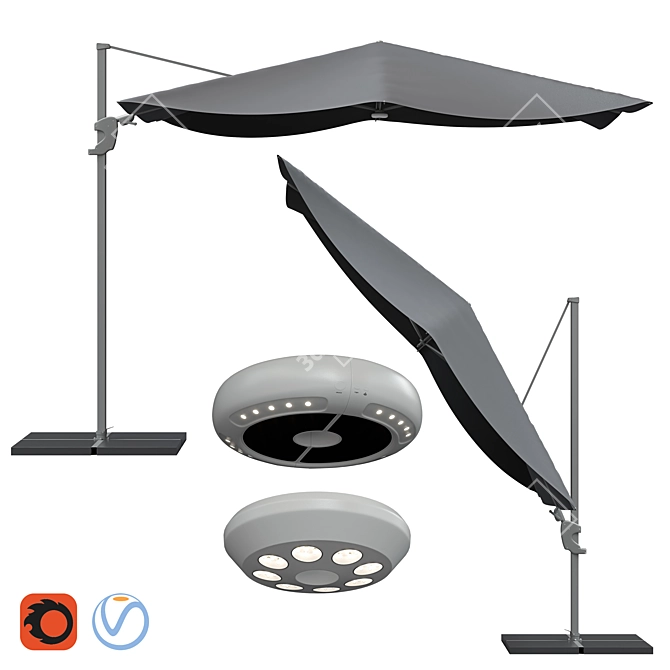 Black Theme Parasol with Dual Lights 3D model image 5