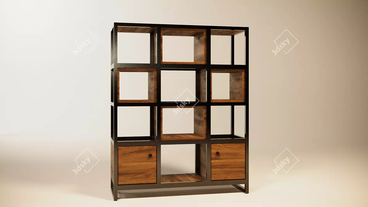 Modern Metal and Wood Loft Wardrobe 3D model image 1