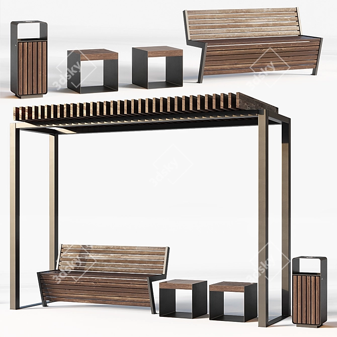 Outdoor Improvement Set: Euro Pergola, Ursula Bench, City Urn 3D model image 2