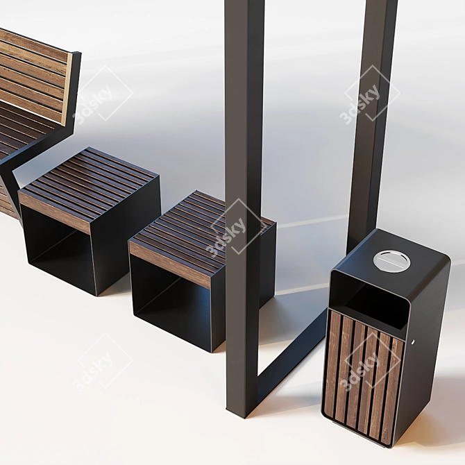 Outdoor Improvement Set: Euro Pergola, Ursula Bench, City Urn 3D model image 4