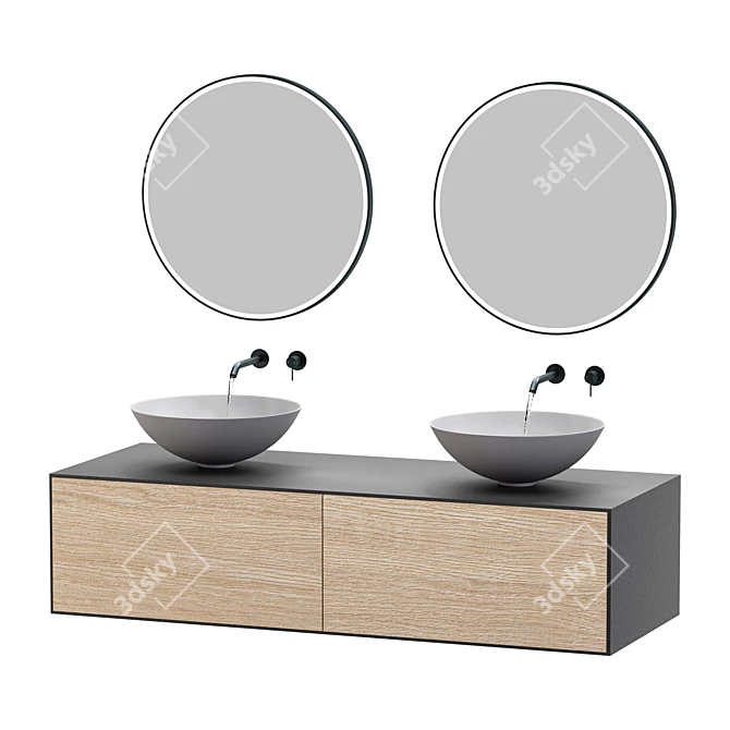 Elegant Faceted Oak Bathroom Vanity 3D model image 3