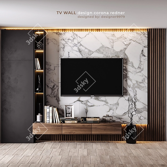 Modern TV Wall Design 3D model image 1