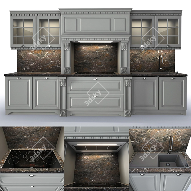 Luxury Neoclassical Kitchen: Customizable Design & Premium Appliances 3D model image 2