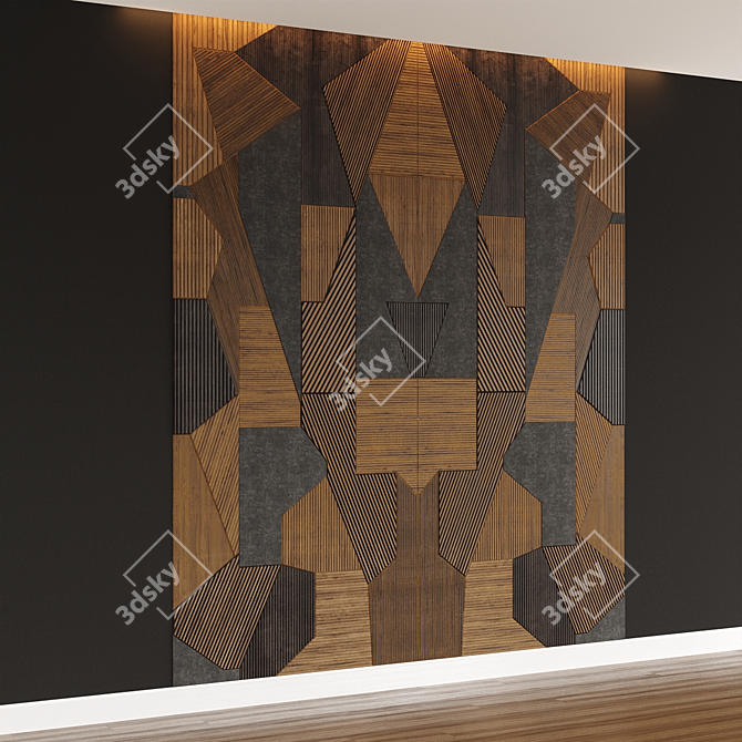 Gray Panel MDF Headboard: Stylish Wall Decor 3D model image 2