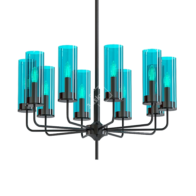 Blue Glass Tube Chandelier - Mesmerizing Lighting Delight 3D model image 1