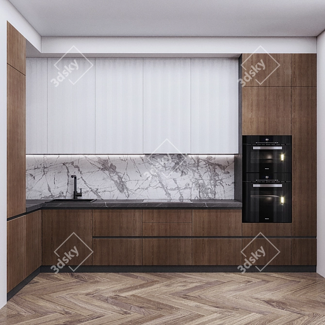 Sleek Modern Kitchen with Miele Appliances 3D model image 1