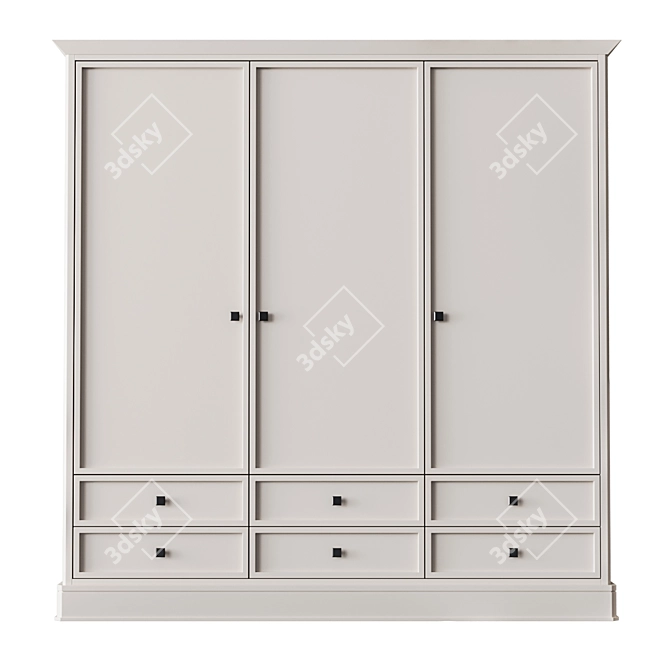 Elegant French Three-door Wardrobe 3D model image 1