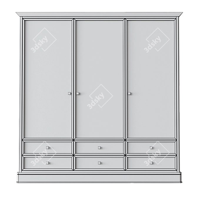 Elegant French Three-door Wardrobe 3D model image 2