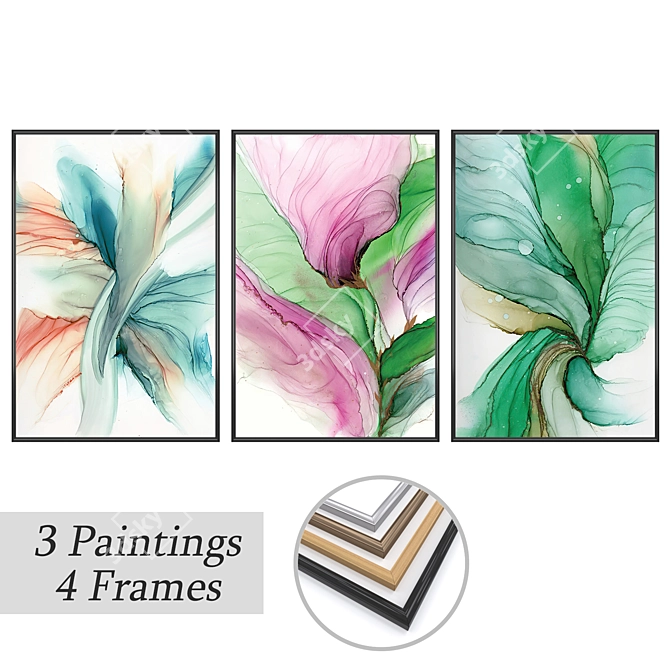 3-Piece Paintings Set with Multiple Frame Options 3D model image 1