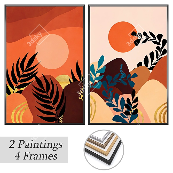 Elegant Art Set: 2 Paintings & 4 Frame Options 3D model image 1