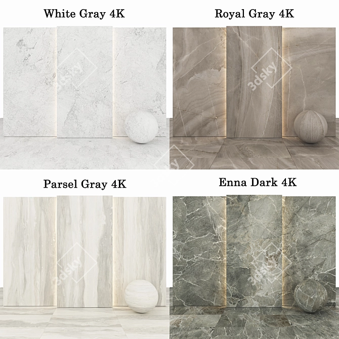 Luxurious Marble Collection | White Gray, Parsel Gray, Enna Dark, Royal Gray | High Glossiness | Perfect for Flooring & Design 3D model image 2