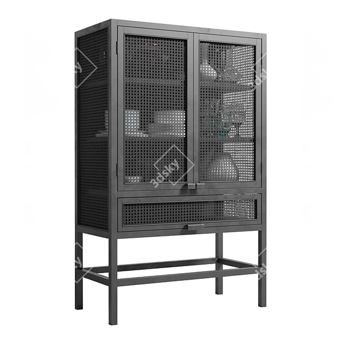 Nordal Merge Cabinet: Rattan & Metal 3D model image 1