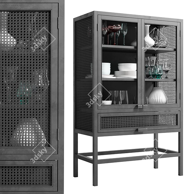 Nordal Merge Cabinet: Rattan & Metal 3D model image 3