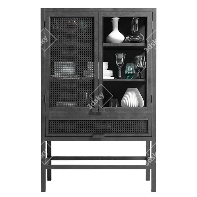Nordal Merge Cabinet: Rattan & Metal 3D model image 4