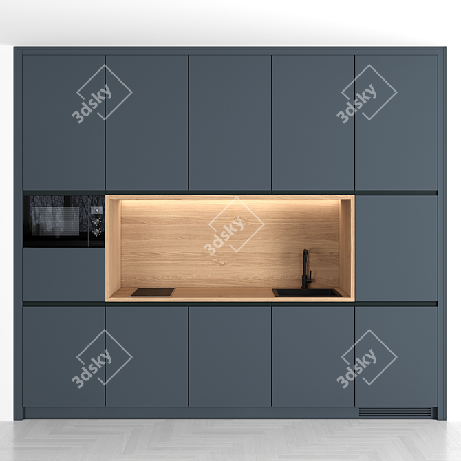 Modern Small Kitchen Set - High-Quality Render-Ready Modules 3D model image 1