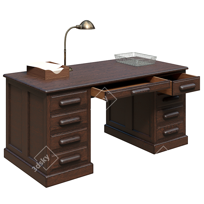 Vintage USA Office Desk 3D model image 1