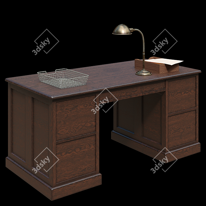 Vintage USA Office Desk 3D model image 2