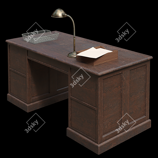 Vintage USA Office Desk 3D model image 6