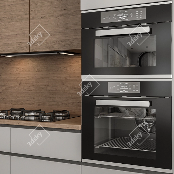 Sleek White and Wood L-Shape Kitchen Cabinets 3D model image 4