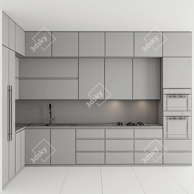 Sleek White and Wood L-Shape Kitchen Cabinets 3D model image 5