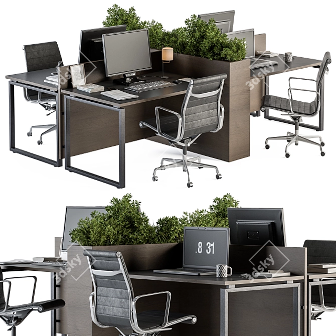 Office Greenery: Employee Black & Plant Box 3D model image 1