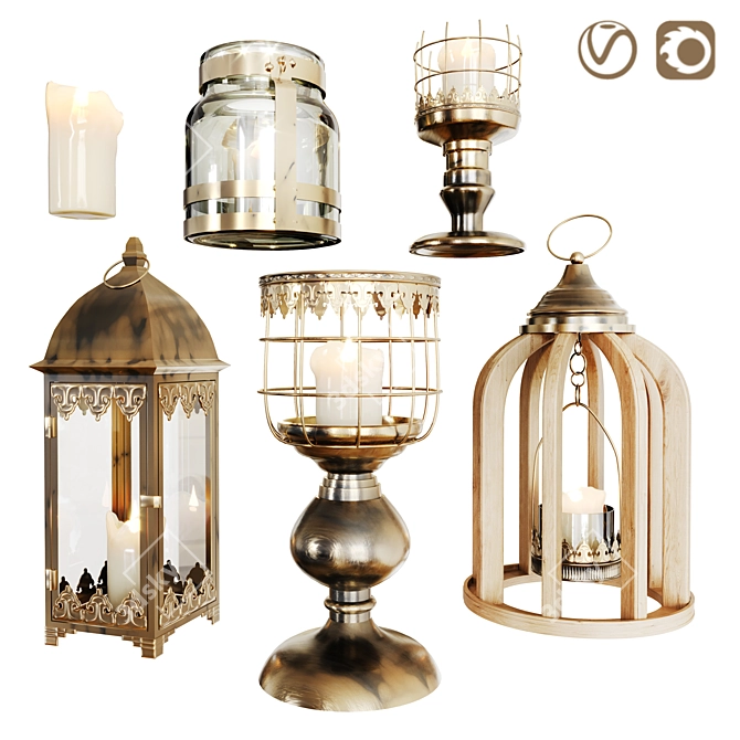 Elegant Candlestick Lantern Set 3D model image 1