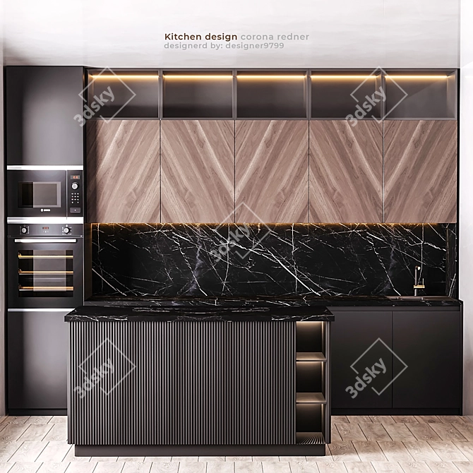 Modern Kitchen Design: 3ds Max 2016 for FBX Export & Corona Renderer 6 3D model image 1