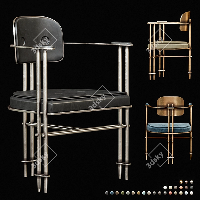 Elegant Episode Armchair: Aged Brass & Leather Selection 3D model image 1