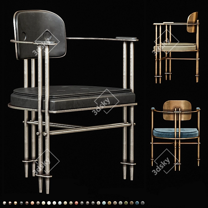 Elegant Episode Armchair: Aged Brass & Leather Selection 3D model image 6