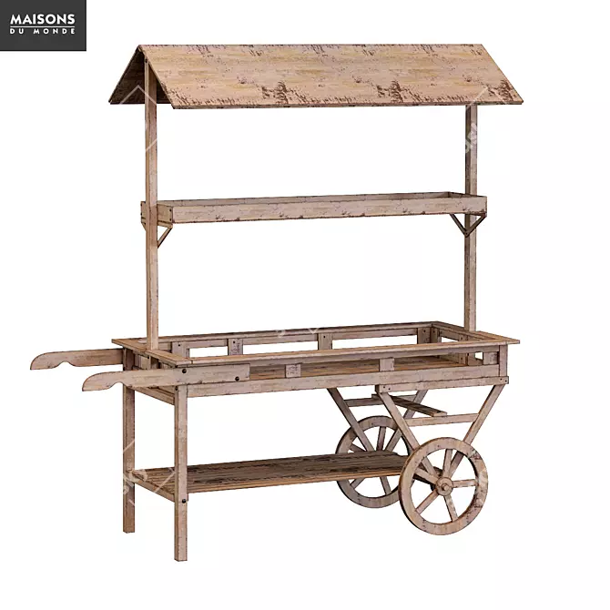 Rustic Pine Farm Trolley 3D model image 1