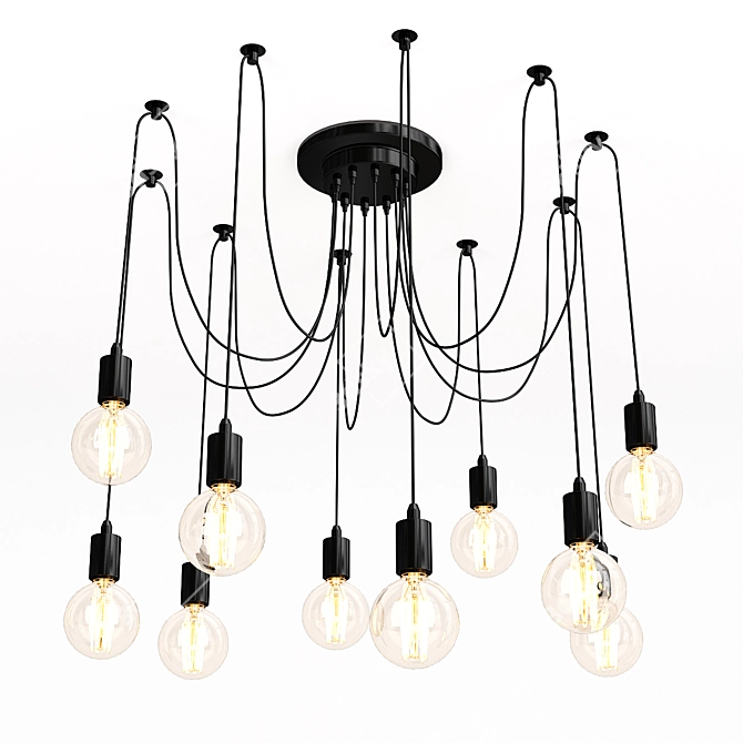 Adjustable 10-Light Cable Chandelier 3D model image 1