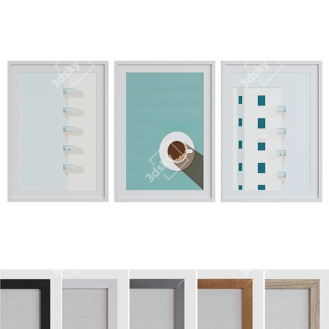 Modern Picture Frame Set with House and Coffee Posters 3D model image 1