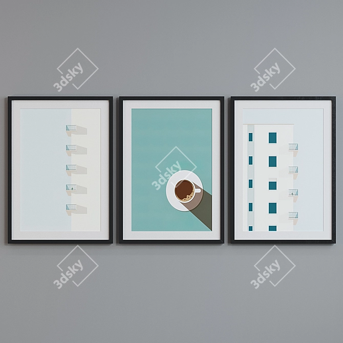 Modern Picture Frame Set with House and Coffee Posters 3D model image 2