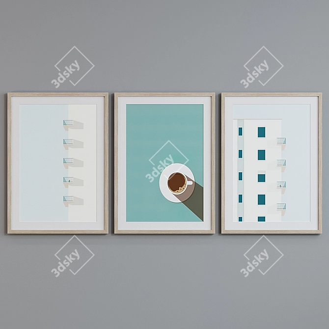 Modern Picture Frame Set with House and Coffee Posters 3D model image 5