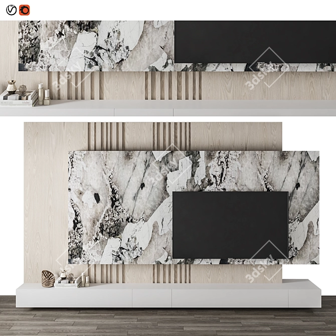 Modern TV Wall with Full Texture 3D model image 1