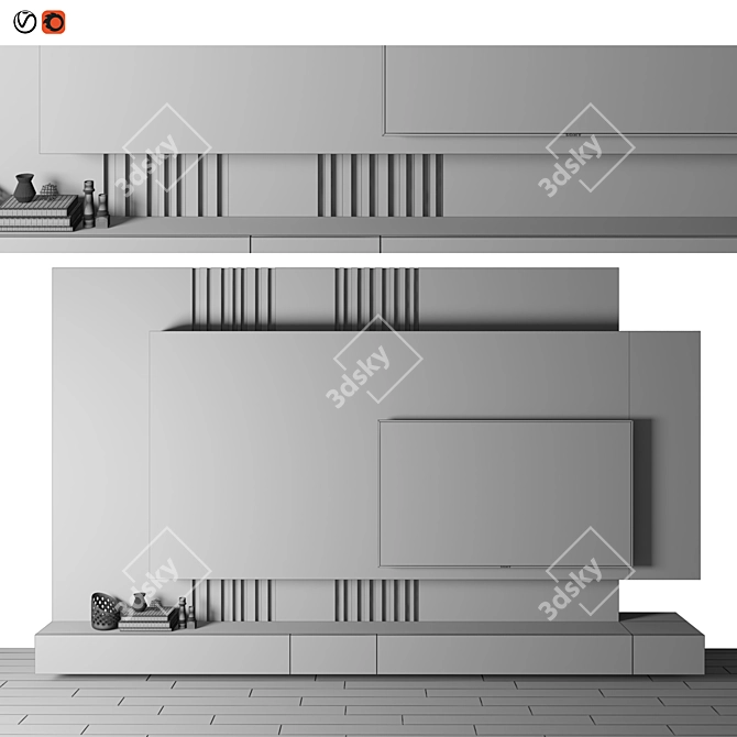 Modern TV Wall with Full Texture 3D model image 2